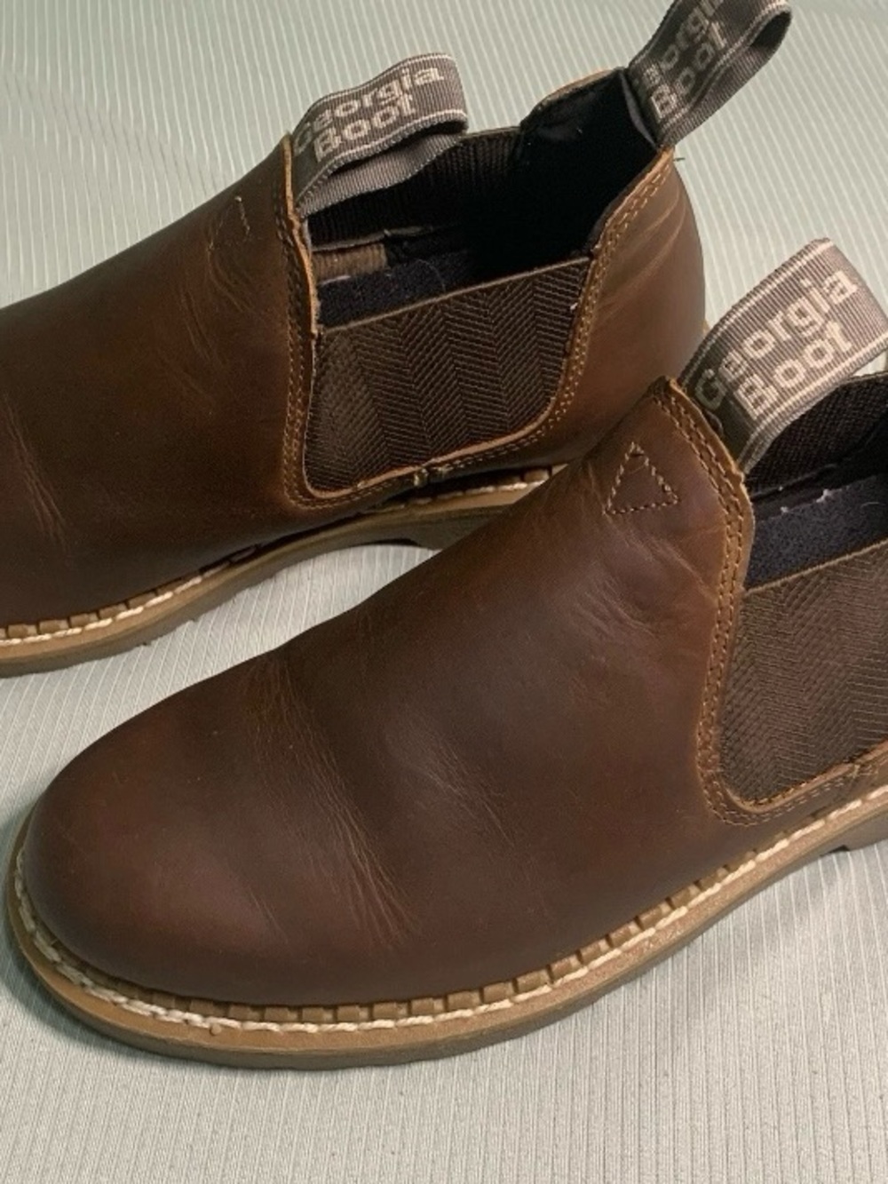 Georgia Boot Women's Brown Leather Chukka Slip-On Work Boots Size 8M (Fit 9)